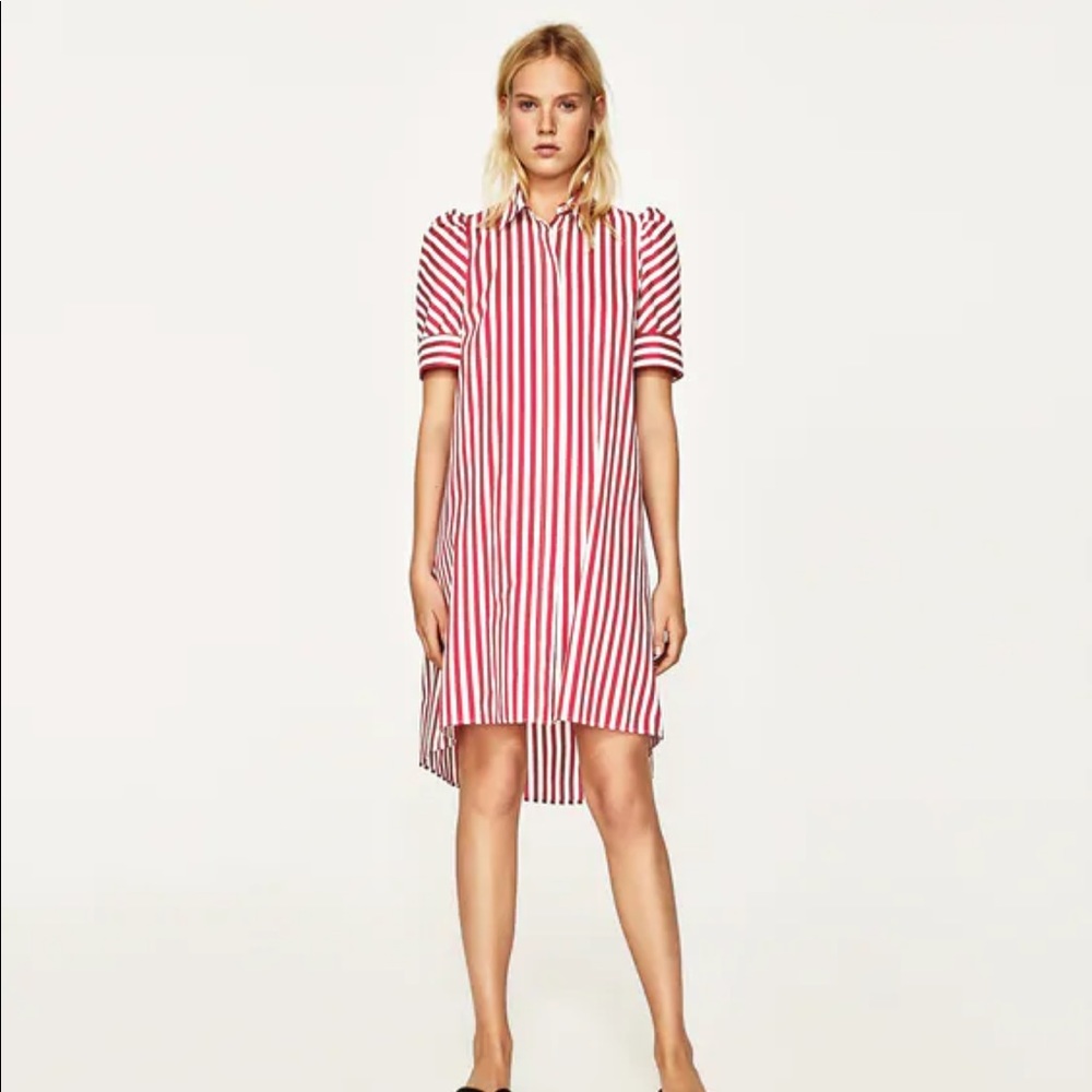 Striped shirt dress with puffed sleeve